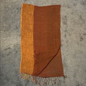 Brown Linen Fringed Scarf